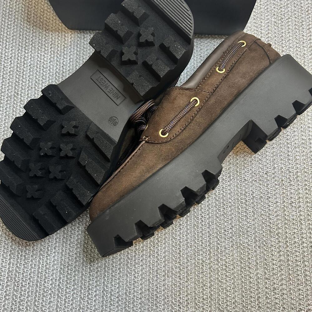 Nine West Brown Suede Kerisa Chunky Platform Lug Loafers Womens 9.5M - Picture 3 of 5